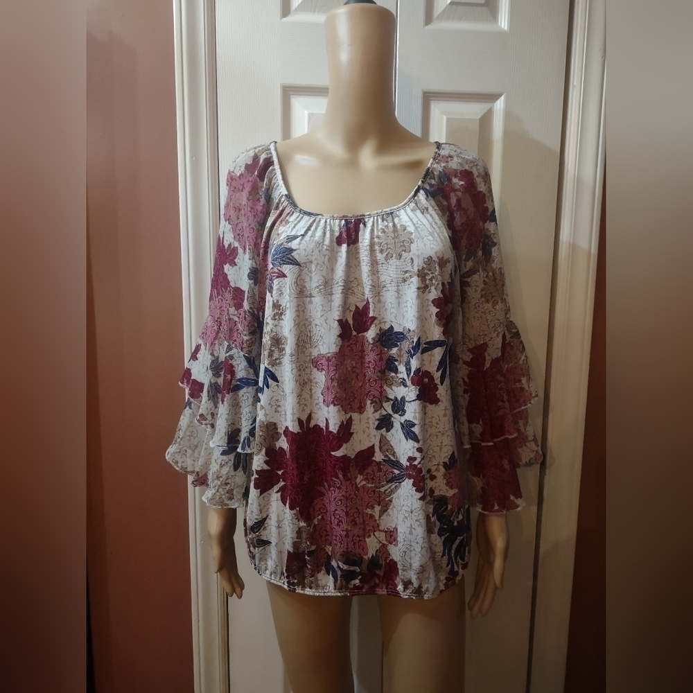 Perseption concept women's size large floral long sleeve blouse shirt top